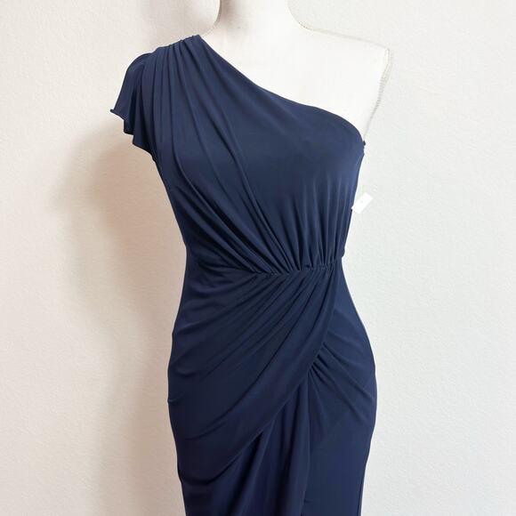 MAC DUGGAL DRAPED ONE-SHOULDER JERSEY GOWN IN COLOR MIDNIGHT SIZE 0 NEW - Picture 8 of 11